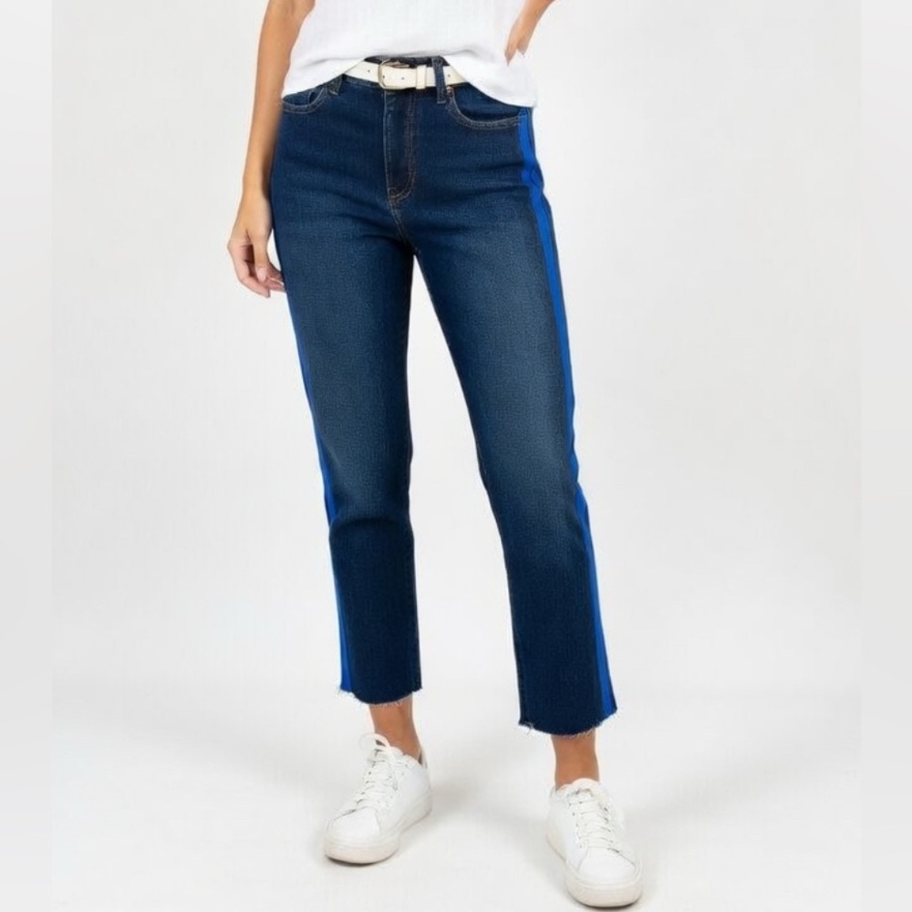 Shaft Blue Striped High Rise Cropped Denim Women's Jeans